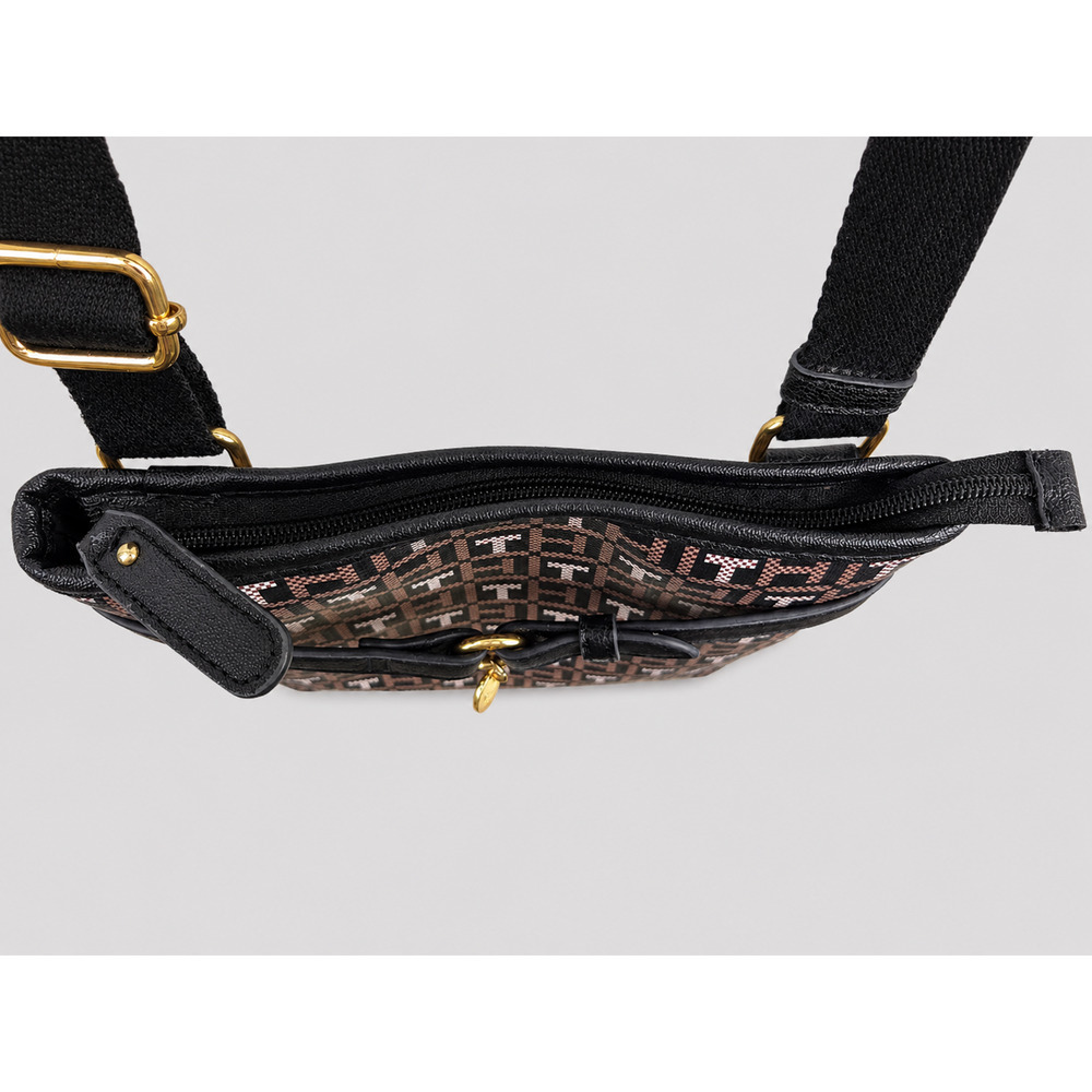 Tommy Hilfiger Crossbody Shoulder Purse Monogram Black Brown White Adjustable - Picture 2 of 10